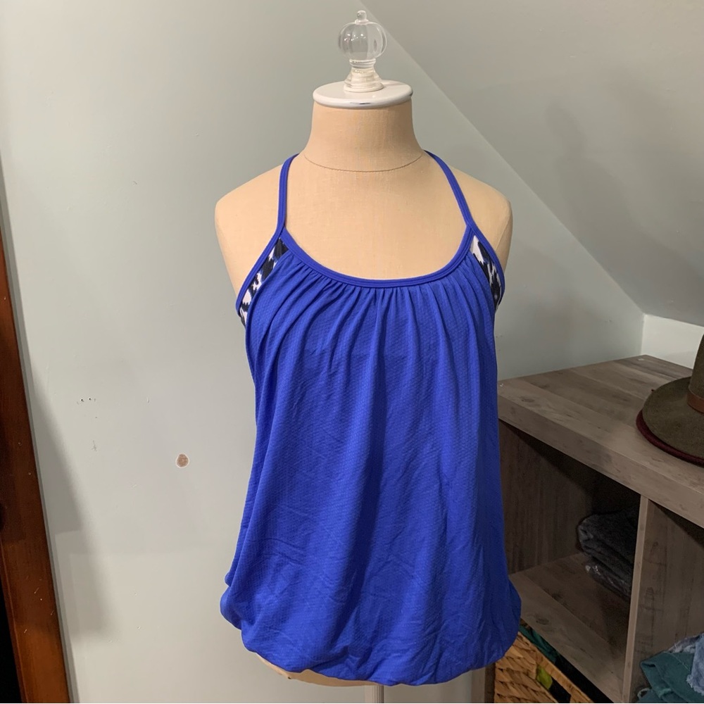 Lululemon No Limits 2-in-1 Tank Cobalt Blue Leopard Print Built-in Bra Size 8